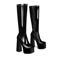 Blesskiss-bottes à talons hauts compensés noires pour femmes, chaussures en plateformes extensibles, grande taille 45, à hauteur de genou, vente en gros,