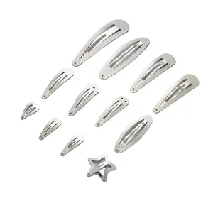 2024 Professional hair accessories 40mm barrettes girls silver metal snap hair clips with two holes