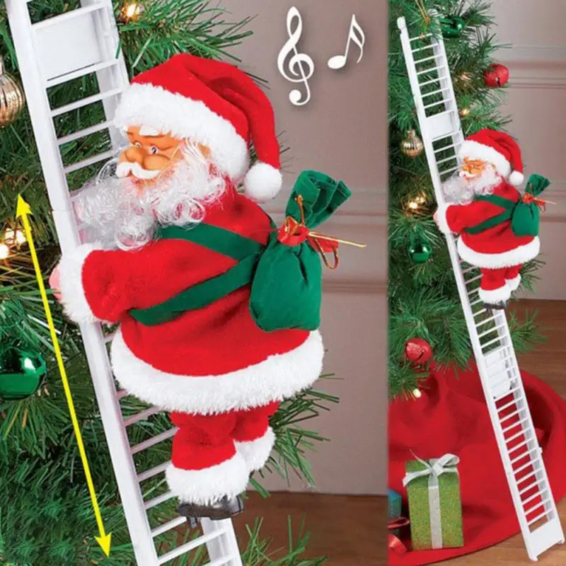Heiße Weihnachts verzierungen Geschenk Elektrische Kletter leiter Weihnachtsmann-Puppenspiel zeug mit Musik Frohe Weihnachts baum hängendes Dekor