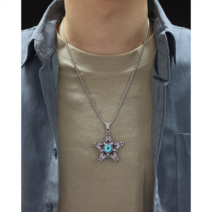 Collier de personnalité rétro de mode avec pendentif en acier <span class=keywords><strong>pentagramme</strong></span> nouveau Design Devil's Eye chaîne en forme de croix diamant Zircon parties - Product Image 4