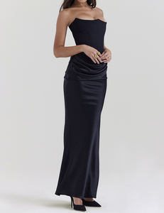 فستان سيدات كاجوال أنيق مخصوص للحفلات والنوادي فستان مثير بخصر نحيف أسود اللون ذيل سمكة قابل للطي فستان سهرات نسائي طويل - Product Image 5