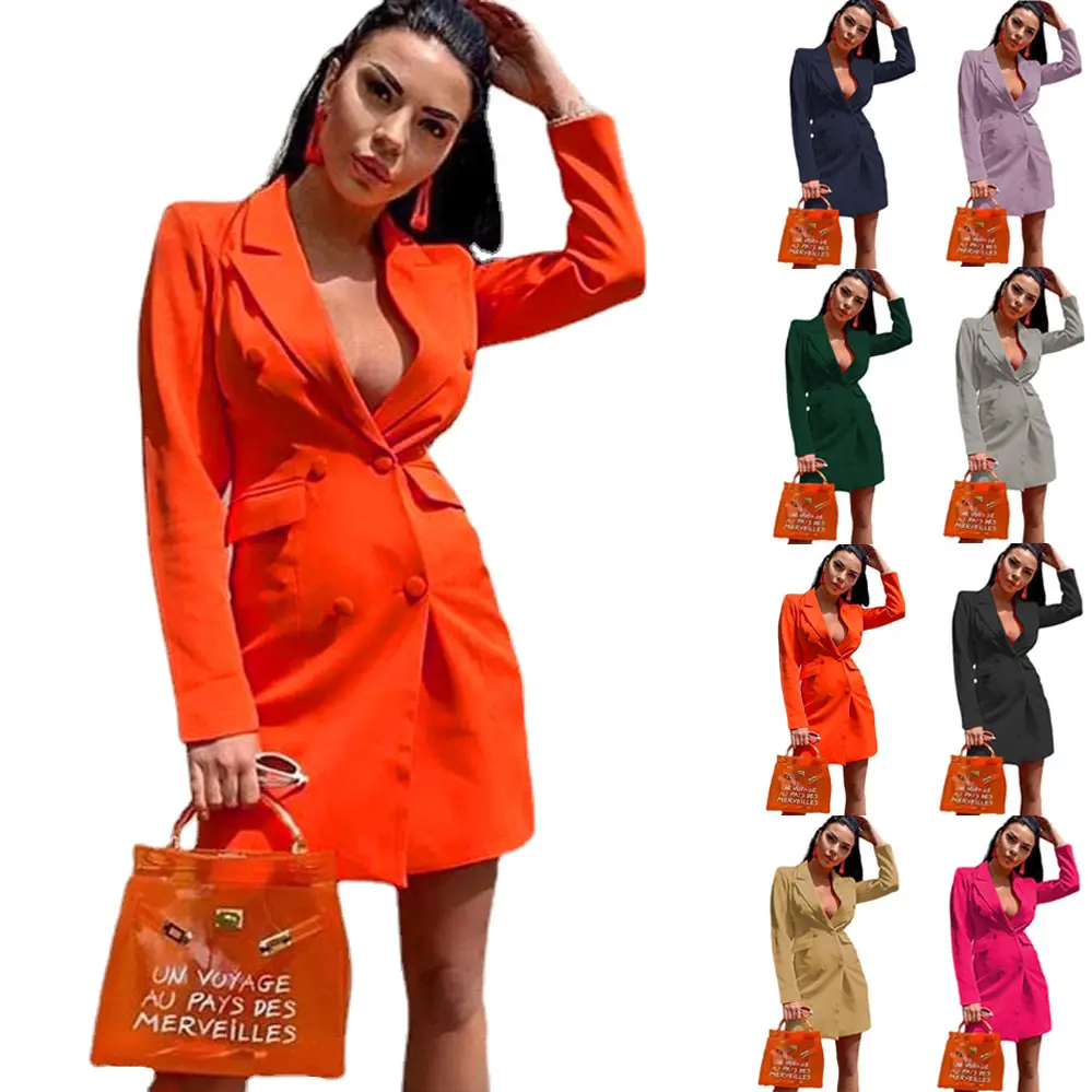 2024 नई महिला शरद ऋतु ठोस रंग का डबल ब्रेस्टेड लंबी आस्तीन लेपल सूट जैकेट महिला ब्लेज़र टॉप