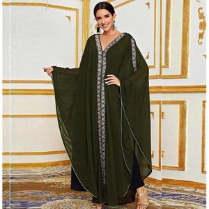 Elegante luxe Eid/bruiloft bescheiden islamitische moslim gewaad jurk alleen plus size parelversierde abaya lange jurk V-hals dames - Product Image 6