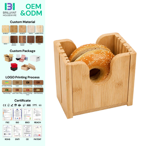 Taglierina per Bagel BH Safe, Guida in Legno per Tagliare il Pane, Affettatrice per Bagel in Bambù con Spazzola per la Pulizia, per Bagel, Muffin e Panini - Product Image 1
