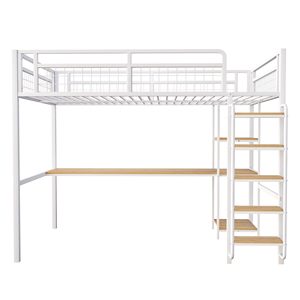 <span class=keywords><strong>Lit</strong></span> <span class=keywords><strong>mezzanine</strong></span> moderne en métal 90x200cm multifonctionnel avec <span class=keywords><strong>bureau</strong></span> <span class=keywords><strong>et</strong></span> étagères blanc (sans matelas) pour chambre <span class=keywords><strong>et</strong></span> usage scolaire - Product Image 2