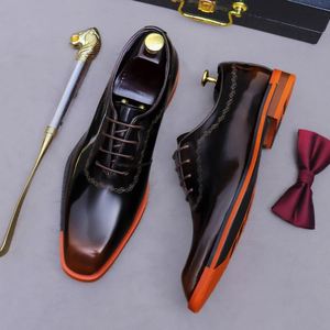 Zapatos de Vestir Formales de Estilo Italiano para Hombre, con Punta Cuadrada, Antideslizantes, Transpirables, Ligeros, con Parches, con Cordones, Hechos a Mano - Product Image 2