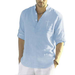 Primavera ed estate t-Shirt da <span class=keywords><strong>uomo</strong></span> a maniche lunghe camicia ampia tinta unita a maniche lunghe camicia da <span class=keywords><strong>uomo</strong></span> Plus Size - Product Image 5