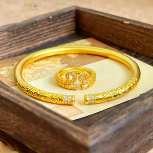 Wukong Monkey King Style 18K ชุบทองผู้หญิงกำไลข้อมือทองแดงแหวนเปิดแน่นห่วงสาป<span class=keywords><strong>แช่ง</strong></span>ชุดเครื่องประดับแฟชั่น - Product Image 1