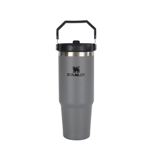 Mug de voyage isotherme 30oz en acier inoxydable mat avec paille rabattable et poignée - Product Image 3