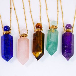 <span class=keywords><strong>Collier</strong></span> chaîne en acier inoxydable plaqué or 14 carats avec pendentif bouteille de parfum <span class=keywords><strong>portable</strong></span> en cristal naturel hexagonal - Product Image 2