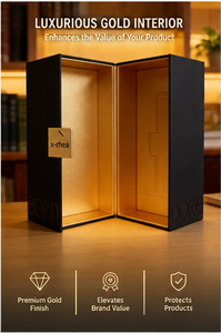 Luxury <b>Black</b> and Gold Foil Rigid Paperboard Gift <b>Box</b> Custom Printed Gatefold Style <b>Box</b> for High-end Skincare and Cosmetic - Product Image 2