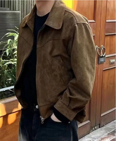 Veste décontractée vintage ample à col à revers et fermeture éclair pour homme, couleur unie, collection automne-hiver 2026, haute couture