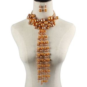 <span class=keywords><strong>Collana</strong></span> di nappe multistrato con perla in metallo imitazione di perle d'oro e tinta unita combinata gioiello di perla artificiale - Product Image 2