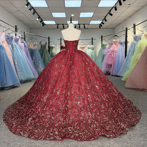 ชุดราตรีสีชมพูหวานแบบไร้สาย ประดับดอกไม้ระยิบระยับ สำหรับงาน Quinceanera, Sweet 16, งานเลี้ยงฉลองวันเกิด, งานประกวด, งานเต้นรำ รุ่น Dy6922 จาก Jancember - Product Image 2