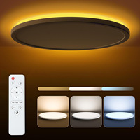 Plafonnier RGB, ultra fin, rond, encastré, avec anneau lumineux ambiant, télécommande, 3 couleurs réglables, pour chambre à coucher