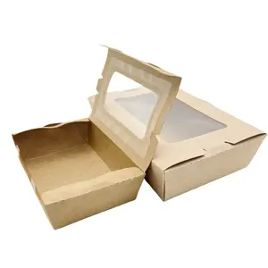 使い捨ての分解性ランチボックスは、食品の生分解性のためのクラフト紙ファストフードハンバーガー包装箱を取り出します