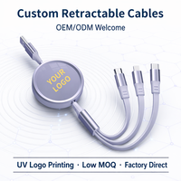 Câble de charge rétractable moderne 3 en 1 en ABS, cordon multi-USB, logo personnalisé, impression UV, cadeau promotionnel pour événement