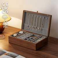 Runwood Retro Holz-Schmuckbox Schwarznuss Doppelschichtige Schmuckaufbewahrungsbox Ring-Uhren-Organizer Holzhandwerk Geschenk Wohndekoration