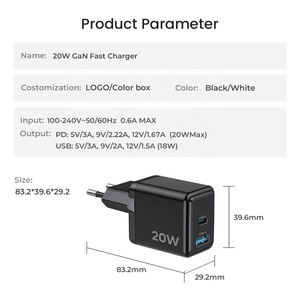 อะแดปเตอร์ชาร์จเร็ว 20W GaN PD สำหรับแล็ปท็อปและกล้อง พร้อมปลั๊กพับได้ (EU/US/UK)-<span class=keywords><strong>ราคา</strong></span>โรงงาน - Product Image 2