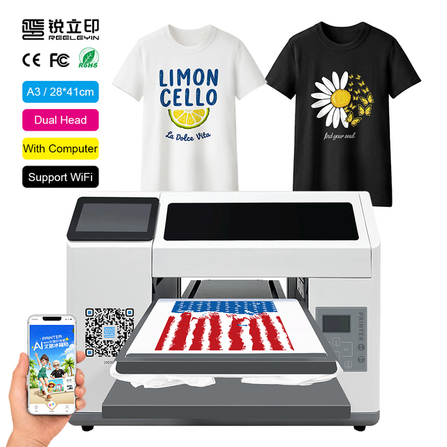 A3 DTG Printer With Heat Press Machine Combo Set Direct to Garment Flatbed Inkjet Printing Machine for T Shirt Hoodie