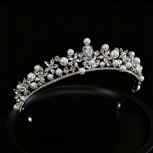 Diadème de Mariage Baroque en Perles d'Imitation et Cristaux, Couronne Nuptiale en Strass Goutte d'Eau, Diadème Floral pour Fête d'Anniversaire, Bijou de Cheveux - Product Image 4