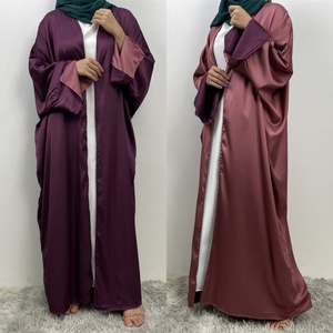 1428# <b>Top</b> Quality Smooth Satin <b>Batwing</b> Abaya Wide French Split Sleeves Muslim Islam Women Reversible Wear Long Cardigans - Product Image 6