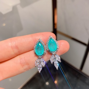 Fashion Pear Cut 15*25mm Paraiba Cubic Zirconia Trendy Necklace and <b>Earrings</b> <b>Set</b> Eco-friendly Copper Water Drop Jewelry <b>Sets</b> - Product Image 4
