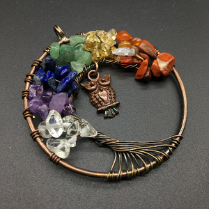 Pierre naturelle Arbre de Vie Colliers Pendentifs Faits À La Main Hibou <span class=keywords><strong>Chakra</strong></span> Puce Pierres Pendentif Hommes Femmes Bijoux - Product Image 5
