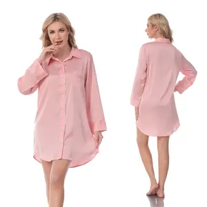 High Quality Night Shirt Spandex Satin Chiffon NightShirt Women Sleep Wear