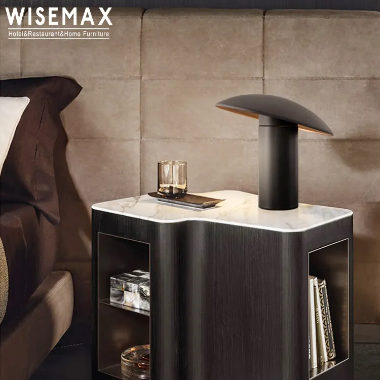 WISEMAX الأثاث الحديثة ديكور المنزل الفطر شكل الإطار المعدني لمبة مكتب جولة أسود عاكس الضوء الجدول مصباح مع زر