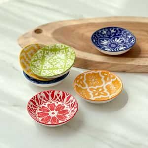 Bohemian Japanese Style Ceramic Round Soy Sauce Dish , <b>Small</b> Plates, Japanese Hotel Cuisine Snack Plates - Product Image 4