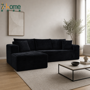 Modular Sectional <b>Sofa</b> Ribbed Velvet Upholstered Chaise Low Profile Boxy Straight Arm Hotel Lobby Showroom Living Room - Product Image 4