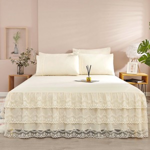 Premium Quality <strong>Purple</strong> <strong>Bed</strong> Skirts <strong>Set</strong> Double Layer Bedspread Solid Color <strong>Bed</strong> Sheet Polyester <strong>Bed</strong> Skirt Bedsheet Supplier - Product Image 5