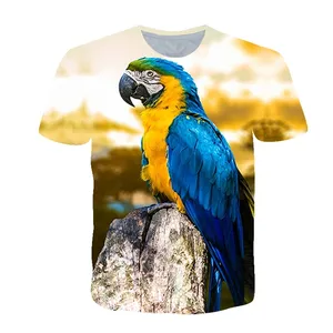 Kostenloser Versand Männer Frauen Kind Blau Papagei Baum Druck T-Shirt Polyester 3D Vogel Kurzarm T-Shirts