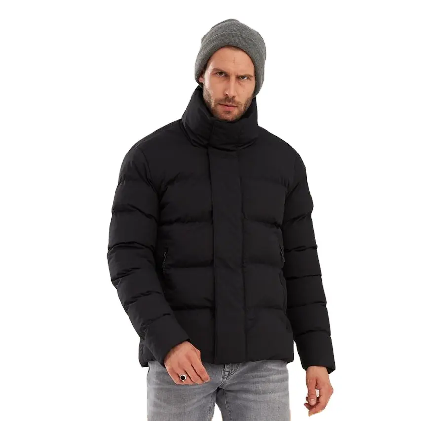 Reiß verschluss taschen Design Wind dicht Wasserdicht Winter Aufblasbarer Mantel Polyester Stoff Herren bekleidung Schwarz
