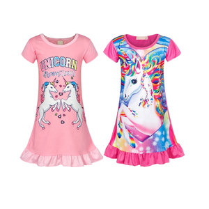 Vente en gros de vêtements personnalisés <span class=keywords><strong>pas</strong></span> chers pour enfants, <span class=keywords><strong>pyjama</strong></span> d'été décontracté pour filles, vêtements de nuit à manches courtes, vêtements de princesse <span class=keywords><strong>licorne</strong></span> respirants - Product Image 2