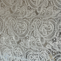 Tissu en dentelle brodée à motif paisley élégant 100% coton, motif guipure, écologique pour robe de mariée, robe de soirée