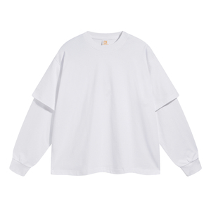 T-Shirt personalizzata con stampa su schermo e vendita all'ingrosso in cotone Vintage a doppio strato manica lunga con maglietta per gli uomini - Product Image 1
