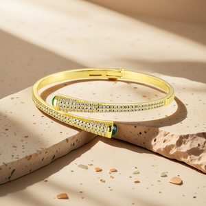 Luxury Gold Plated Bangles with Green Gemstone Full Rhinestone Inlay Twist Design Elegant Party Jewelry Women <strong>Fashion</strong> <strong>Accessory</strong> - Product Image 3