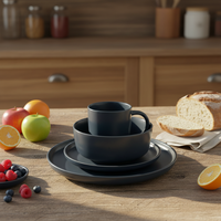 Service de table en grès gris classique de luxe Guangda |   Assiettes et tasses en céramique de qualité supérieure |   Compatible lave-vaisselle et four, facile à nettoyer