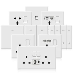 UK Malta Ultra Thin 1/2/3/4 gang PC White Wall Electrical Switch 18W smart Quick Type C USB Sockets 13A Wall Power outlet Plug