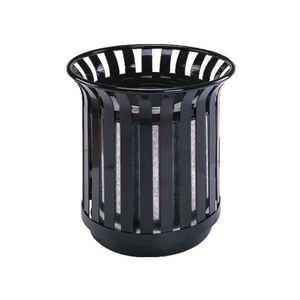 Poubelle d'extérieur ronde enduite de poudre noire-Poubelle et poubelle de conception de panier floral avec grille décorative - Product Image 1