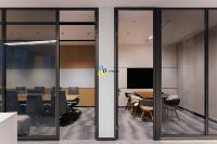 Cloison de bureau intérieure moderne en verre pleine hauteur, pliable, avec cadre en aluminium, double vitrage modulaire réglable