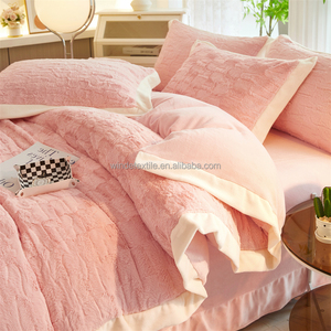 Pink 3D Carved Rabbit Milk Velvet Bedding Set Luxury <strong>Cream</strong> Fluffy Fleece Duvet Cover Warm <strong>BedSheets</strong> for Winter Bedroom - Product Image 4