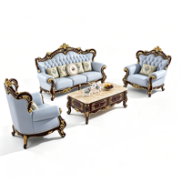 Canapé en cuir véritable de style européen, bois massif, sculptures double face, ensemble 1+2+3, suite de meubles de salon haut de gamme, antique CN