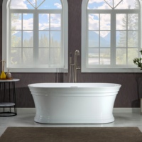 Baignoire autoportante de luxe en acrylique, ovale, profonde, en surface solide, avec drain central, blanc brillant, moderne et écologique – Offre Spéciale