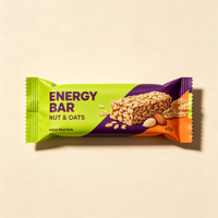 Film d'emballage alimentaire souple imprimé OEM pour barres énergétiques, barres protéinées, chocolats, bonbons, biscuits, emballages de snacks, solution de scellage thermique