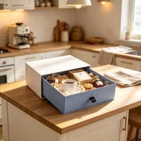 Coffret cadeau café bleu avec gobelet, biscuits, sac kraft, confiture, haricots, emballage alimentaire en carton pour cuisine, vente en gros, ensemble cadeau