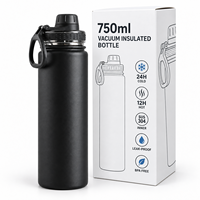 Bouteille d'eau en acier inoxydable 304 isolée sous vide avec couvercle Tritan 750 ml, poignée, sans BPA, anti-fuite, isolation thermique 12-24 heures
