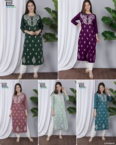 New Arrival Best Design Heavy Silk Slub Heavy Embroidery Work Kurti Indian Exporter and Supplier - Product Image 4